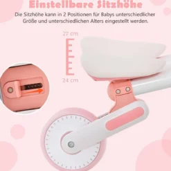 Kinder Laufrad mit Verstellbarer Sitzhöhe & Klappbarem Design Lauflernrad ab 1 Jahre Rosa