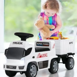 Kinder LKW mit Anhänger & Lenkrad & Musik für Kinder von 18–36 Monaten Weiß