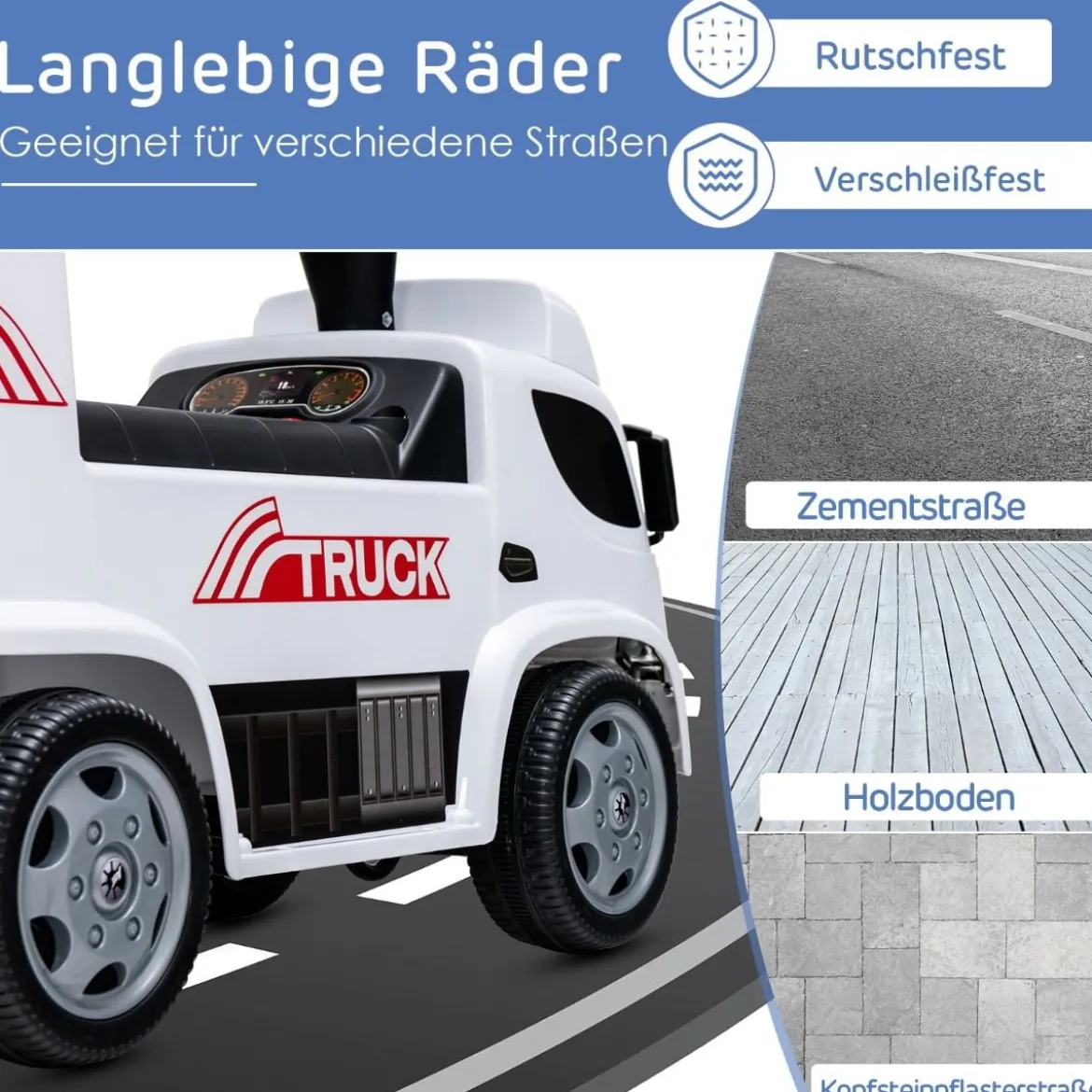 Kinder LKW mit Anhänger & Lenkrad & Musik für Kinder von 18–36 Monaten Weiß