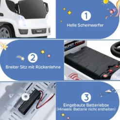 Kinder LKW mit Anhänger & Lenkrad & Musik für Kinder von 18–36 Monaten Weiß