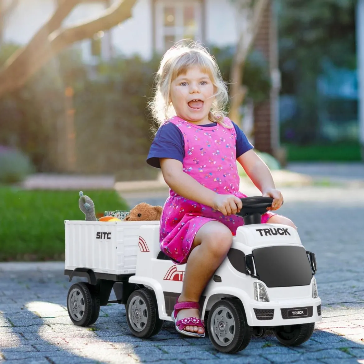 Kinder LKW mit Anhänger & Lenkrad & Musik für Kinder von 18–36 Monaten Weiß