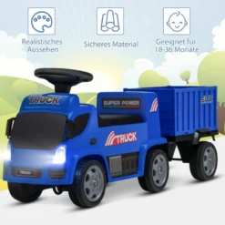 Kinder LKW mit Anhänger & Lenkrad & Musik für Kinder von 18–36 Monaten Blau