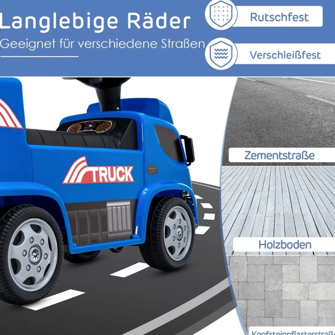 Kinder LKW mit Anhänger & Lenkrad & Musik für Kinder von 18–36 Monaten Blau