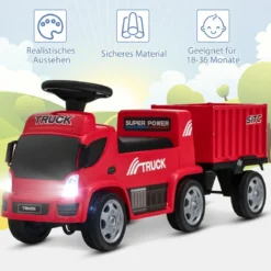 Kinder LKW mit Anhänger & Lenkrad & Musik für Kinder von 18–36 Monaten Rot