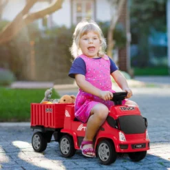 Kinder LKW mit Anhänger & Lenkrad & Musik für Kinder von 18–36 Monaten Rot