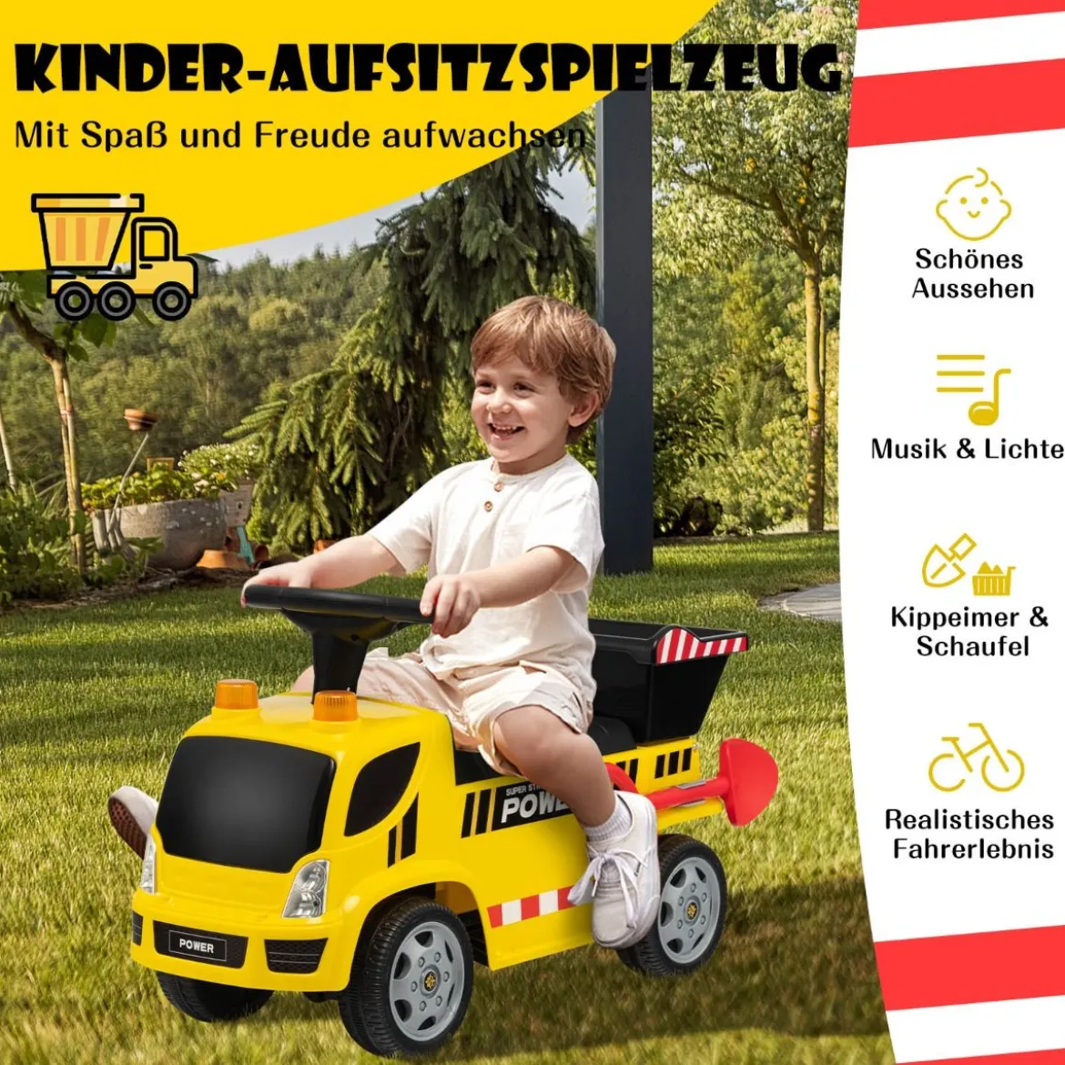 Kinder LKW mit Kippeimer & abnehmbarer Schaufel für Kinder im Alter von 18–36 M. Gelb