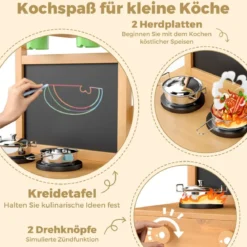 Kinder-Matschküche mit Tafel & Wasserhahn & Spülen & Blumentöpfen Holz Kinderküche