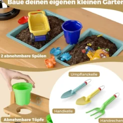 Kinder-Matschküche mit Tafel & Wasserhahn & Spülen & Blumentöpfen Holz Kinderküche