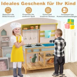 Kinder Matschküche mit Wasserfunktion & Haken & Abnehmbarem Regal Holz Kinderküche
