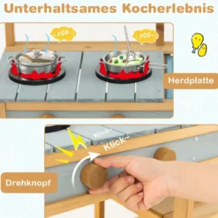 Kinder Matschküche mit Wasserfunktion & Haken & Abnehmbarem Regal Holz Kinderküche