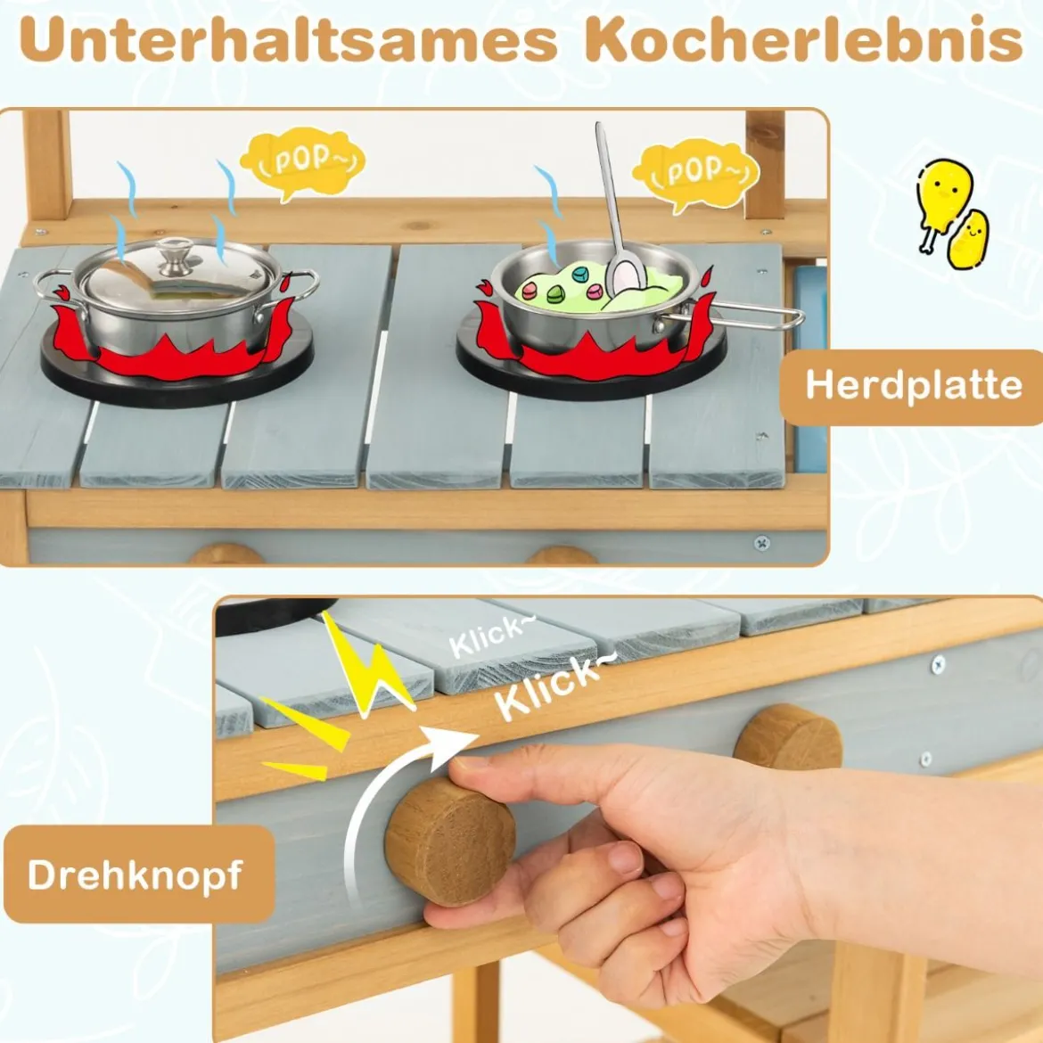 Kinder Matschküche mit Wasserfunktion & Haken & Abnehmbarem Regal Holz Kinderküche
