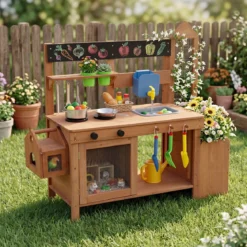 Kinder Matschküche Outdoor Spielküche aus Holz mit Abnehmbarem Vogelkäfig für Kinder ab 3 Jahren