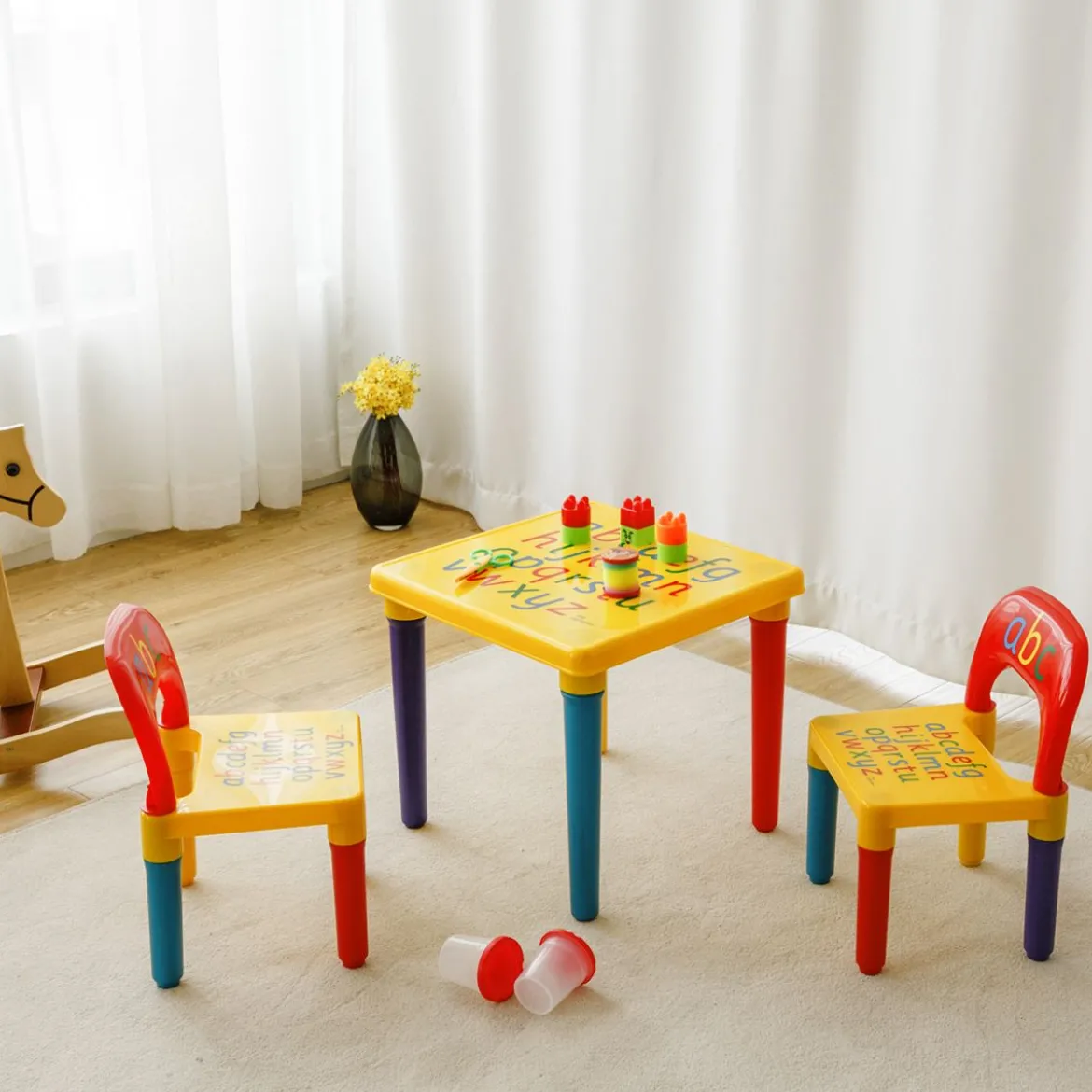 Kindermöbel 3 tlg. Kindersitzgruppe inkl.Kinderstuhl und Tisch Farbig