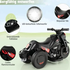 Kinder Motorrad mit Seifenblasenmaschine & Musik & LED Scheinwerfer Kindermotorrad Schwarz
