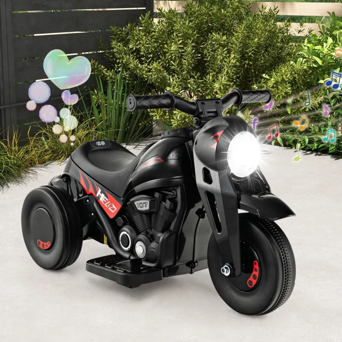Kinder Motorrad mit Seifenblasenmaschine & Musik & LED Scheinwerfer Kindermotorrad Schwarz