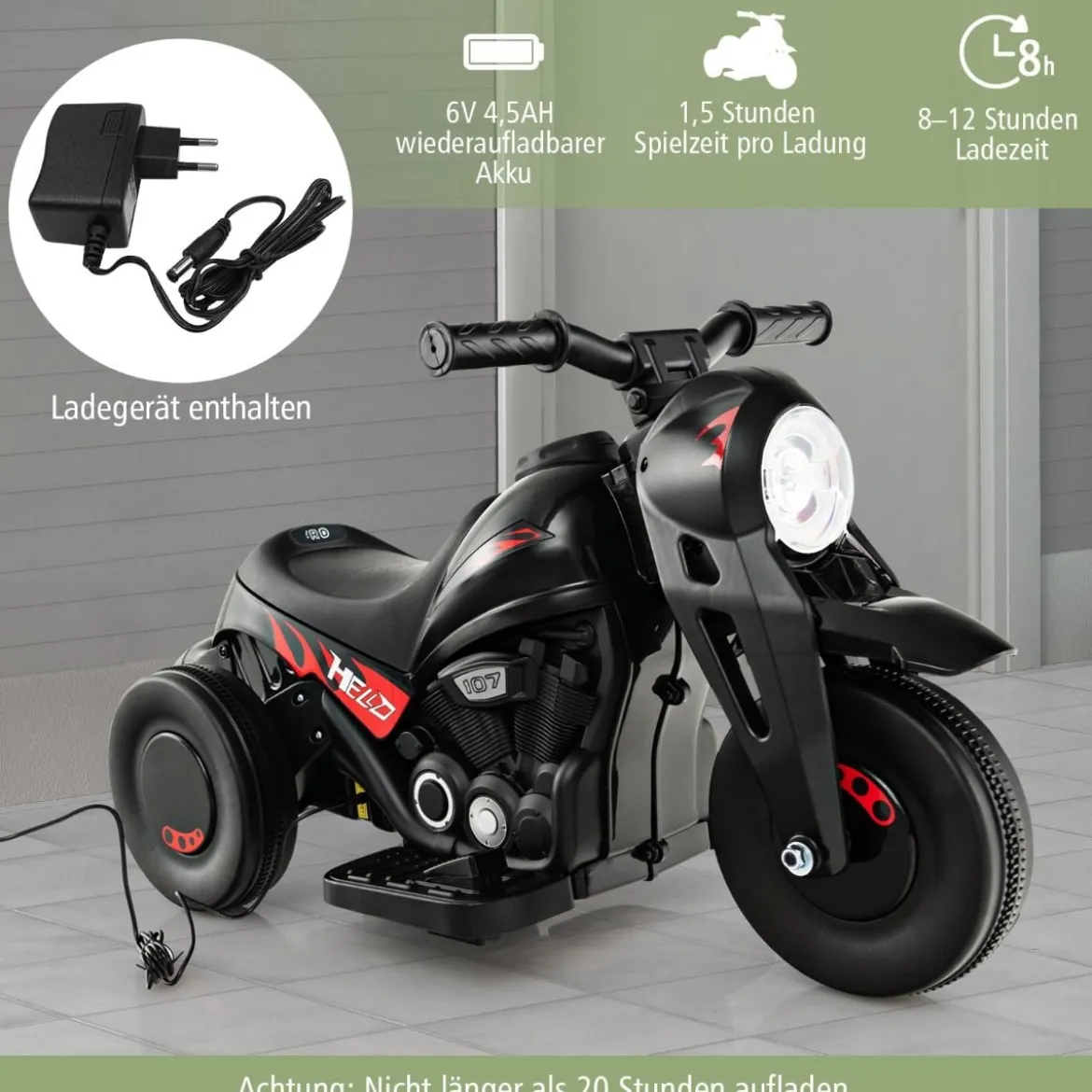 Kinder Motorrad mit Seifenblasenmaschine & Musik & LED Scheinwerfer Kindermotorrad Schwarz