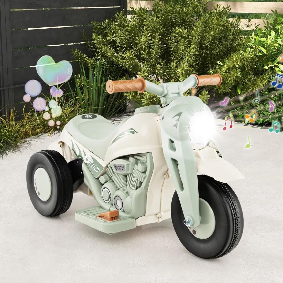 Kinder Motorrad mit Seifenblasenmaschine & Musik & LED Scheinwerfer Kindermotorrad Beige