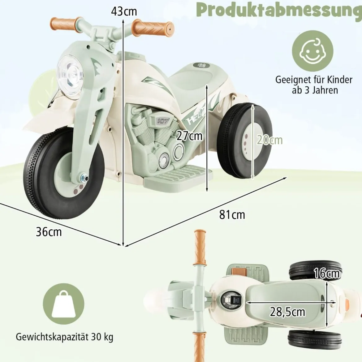 Kinder Motorrad mit Seifenblasenmaschine & Musik & LED Scheinwerfer Kindermotorrad Beige