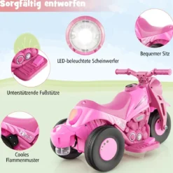 Kinder Motorrad mit Seifenblasenmaschine & Musik & LED Scheinwerfer Kindermotorrad Rosa