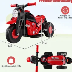 Kinder Motorrad mit Seifenblasenmaschine & Musik & LED Scheinwerfer Kindermotorrad Rot
