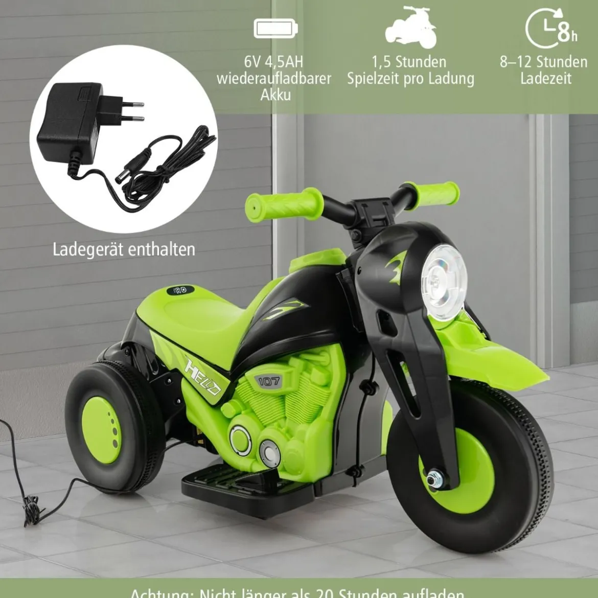Kinder Motorrad mit Seifenblasenmaschine & Musik & LED Scheinwerfer Kindermotorrad Grün