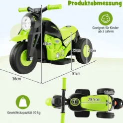 Kinder Motorrad mit Seifenblasenmaschine & Musik & LED Scheinwerfer Kindermotorrad Grün