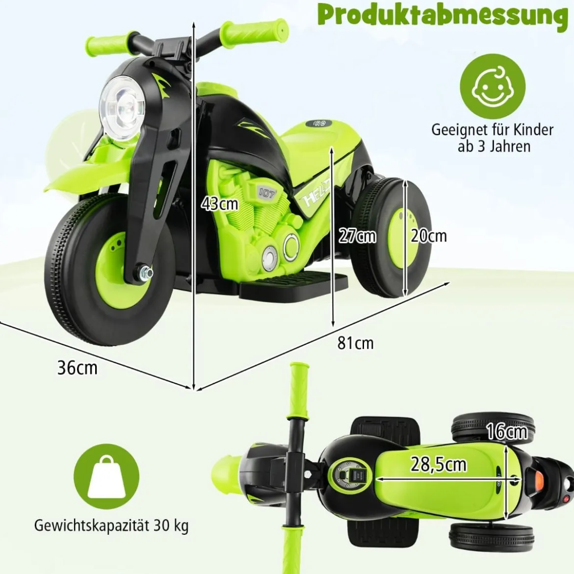 Kinder Motorrad mit Seifenblasenmaschine & Musik & LED Scheinwerfer Kindermotorrad Grün