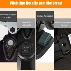 Kinder Motorrad mit Stützrädern Elektro-Motorrad mit LED-Lichter und Musik Schwarz