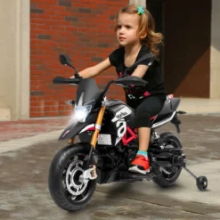 Kinder Motorrad mit Stützrädern Elektro-Motorrad mit LED-Lichter und Musik Schwarz