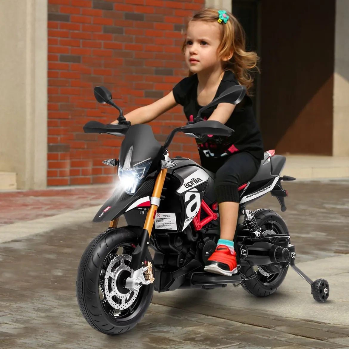 Kinder Motorrad mit Stützrädern Elektro-Motorrad mit LED-Lichter und Musik Schwarz