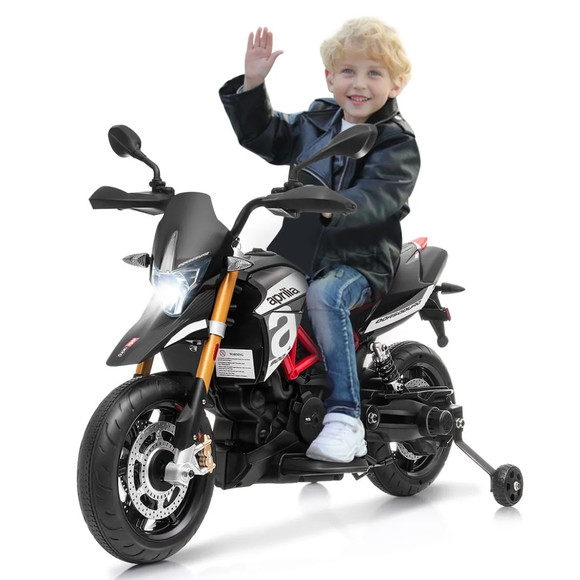 Kinder Motorrad mit Stützrädern Elektro-Motorrad mit LED-Lichter und Musik Schwarz