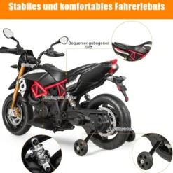 Kinder Motorrad mit Stützrädern Elektro-Motorrad mit LED-Lichter und Musik Schwarz