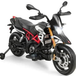 Kinder Motorrad mit Stützrädern Elektro-Motorrad mit LED-Lichter und Musik Schwarz