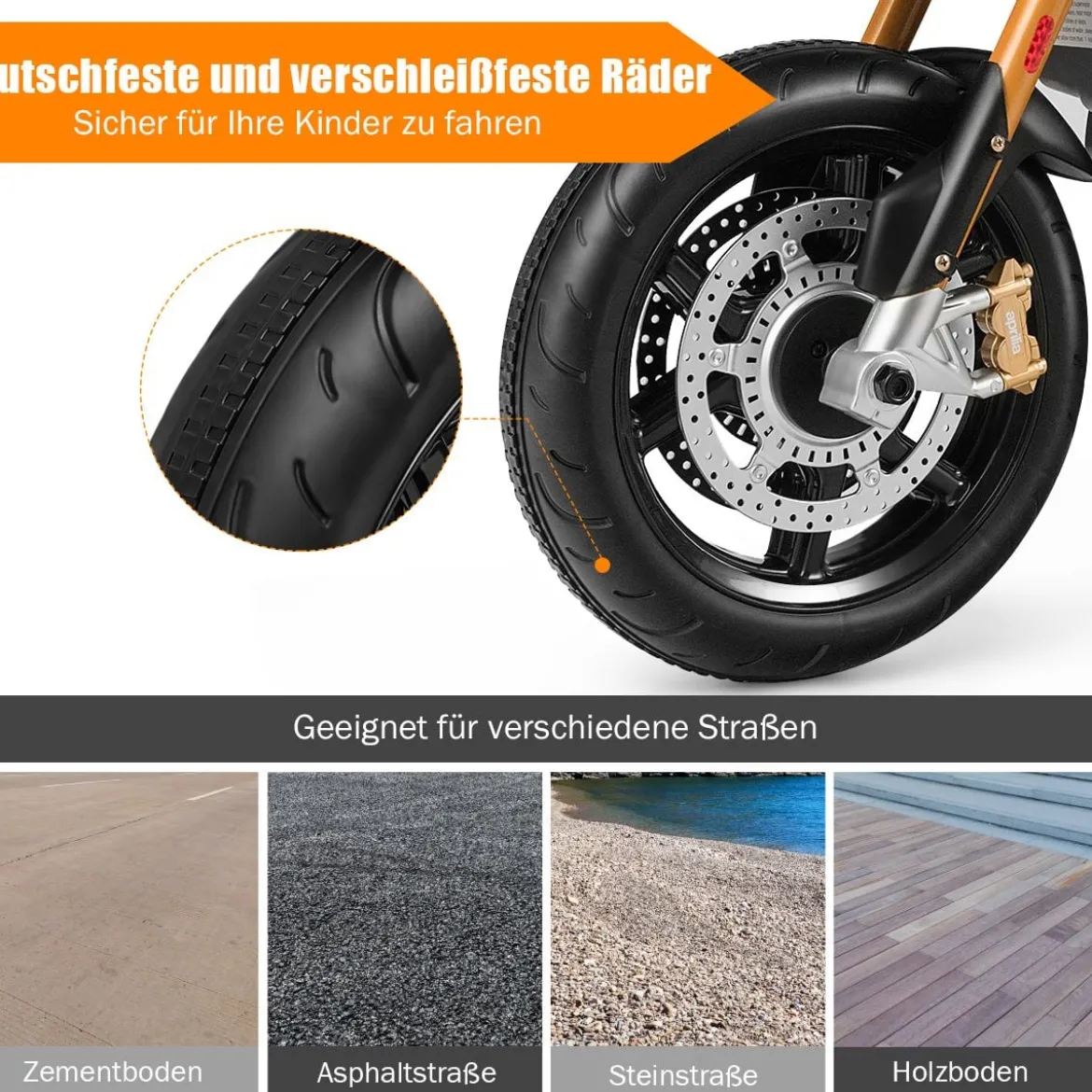 Kinder Motorrad mit Stützrädern Elektro-Motorrad mit LED-Lichter und Musik Kindermotorrad bis 25kg belastbar Rot