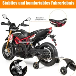 Kinder Motorrad mit Stützrädern Elektro-Motorrad mit LED-Lichter und Musik Kindermotorrad bis 25kg belastbar Rot