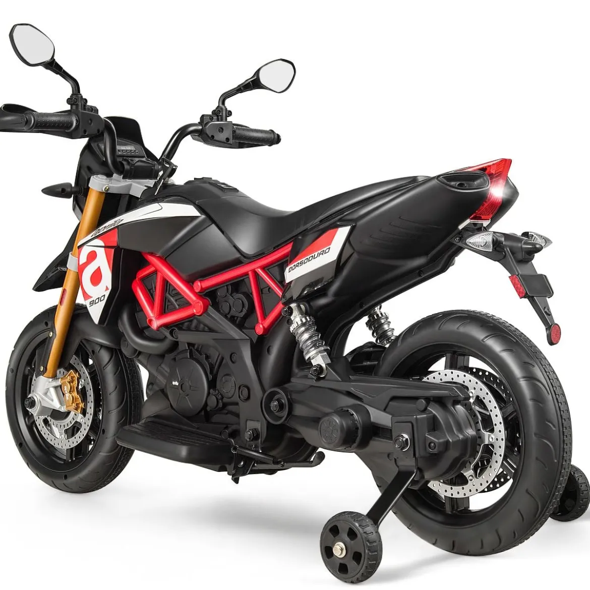 Kinder Motorrad mit Stützrädern Elektro-Motorrad mit LED-Lichter und Musik Kindermotorrad bis 25kg belastbar Rot