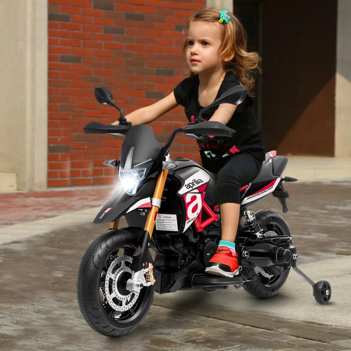 Kinder Motorrad mit Stützrädern Elektro-Motorrad mit LED-Lichter und Musik Kindermotorrad bis 25kg belastbar Rot