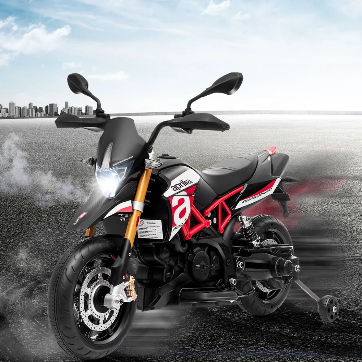 Kinder Motorrad mit Stützrädern Elektro-Motorrad mit LED-Lichter und Musik Kindermotorrad bis 25kg belastbar Rot