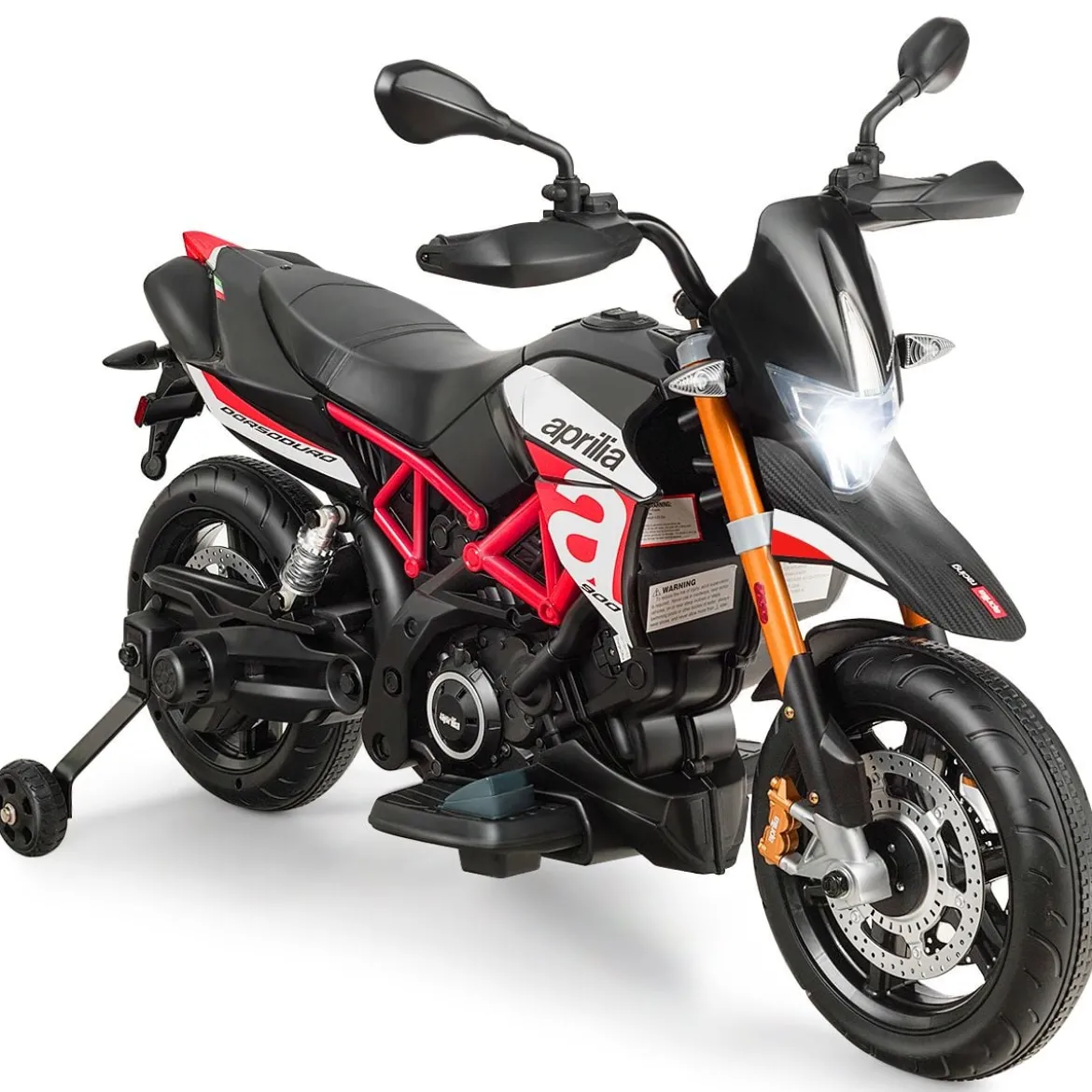 Kinder Motorrad mit Stützrädern Elektro-Motorrad mit LED-Lichter und Musik Kindermotorrad bis 25kg belastbar Rot