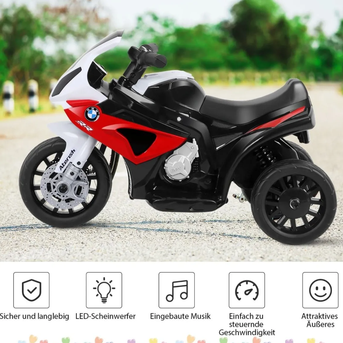 Kindermotorrad Motorrad mit Stützrädern 6 V Elektro Motorrad mit Musik 66 x 37 x 44,5 cm Rot