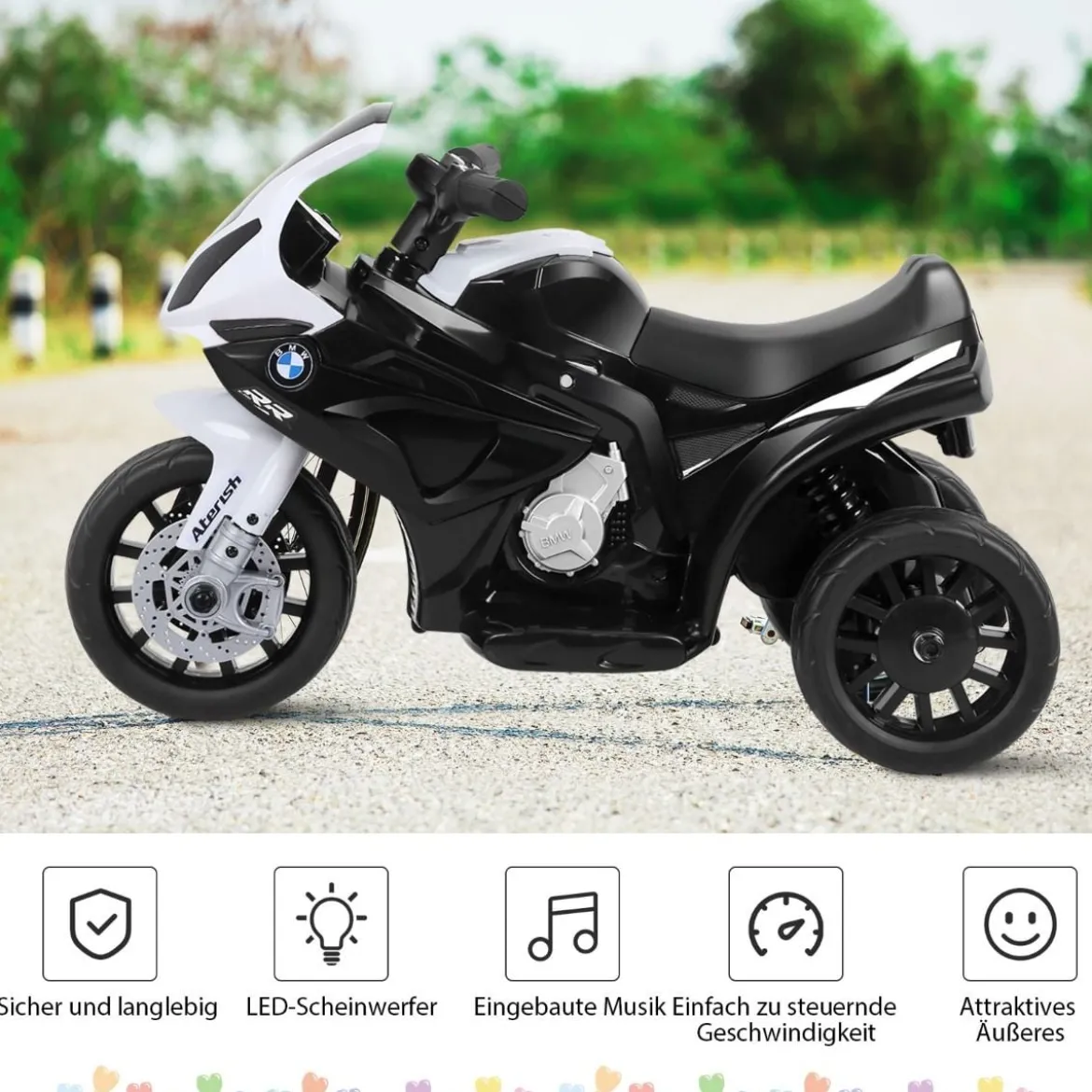 Kindermotorrad 6v Kinderfahrzeug 6v Kinderfahrzeug mit Musik 66 x 37 x 44,5 cm Schwarz + Weiß