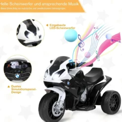 Kindermotorrad 6v Kinderfahrzeug 6v Kinderfahrzeug mit Musik 66 x 37 x 44,5 cm Schwarz + Weiß