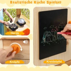 Kinder Mud Kitchen mit Pflanzentöpfen & Kochgeschirr & Herden Holz Spielküche Spielset