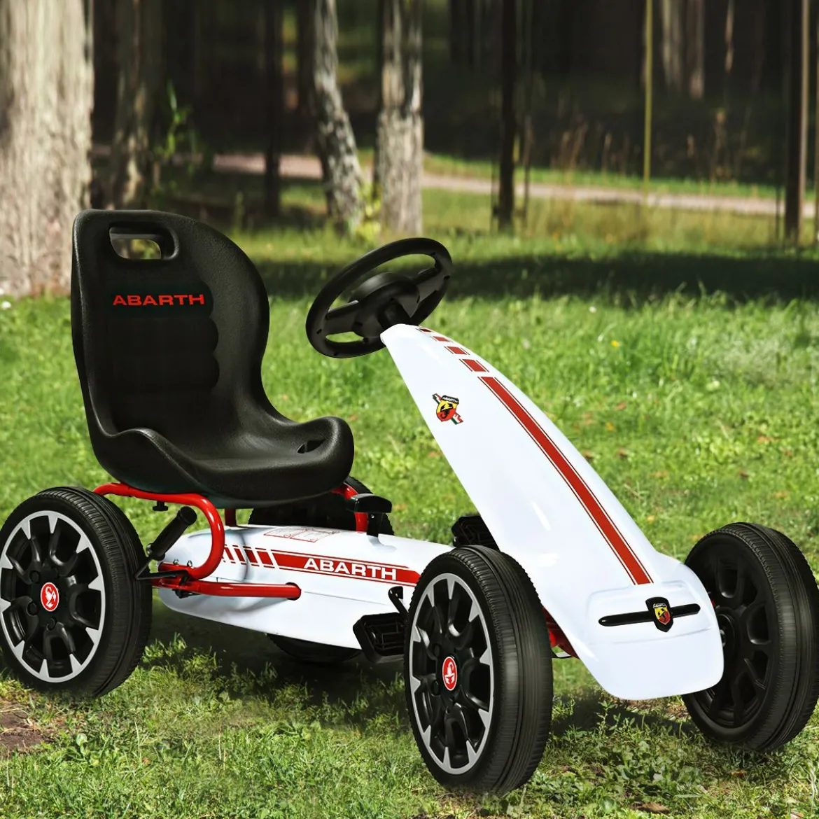 Kinder Pedal Go Kart Aufsitzauto mit Verstellbarem Schalensitz Kinderfahrzeug für Kinder Gokart Weiß