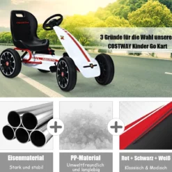 Kinder Pedal Go Kart Aufsitzauto mit Verstellbarem Schalensitz Kinderfahrzeug für Kinder Gokart Weiß