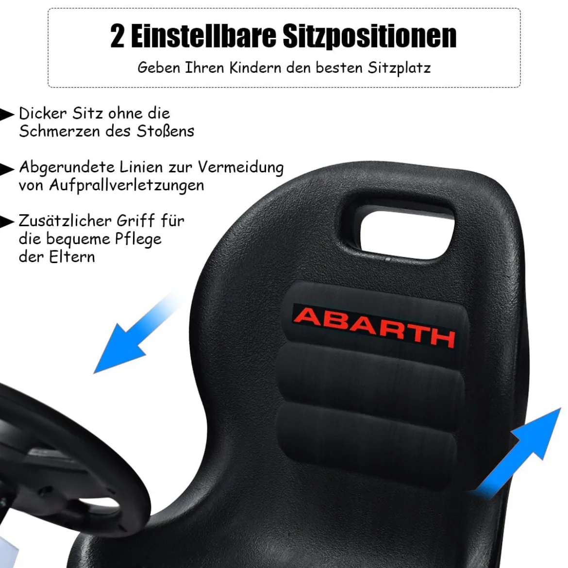 Kinder Pedal Go Kart Aufsitzauto mit Verstellbarem Schalensitz Kinderfahrzeug für Kinder Gokart Weiß