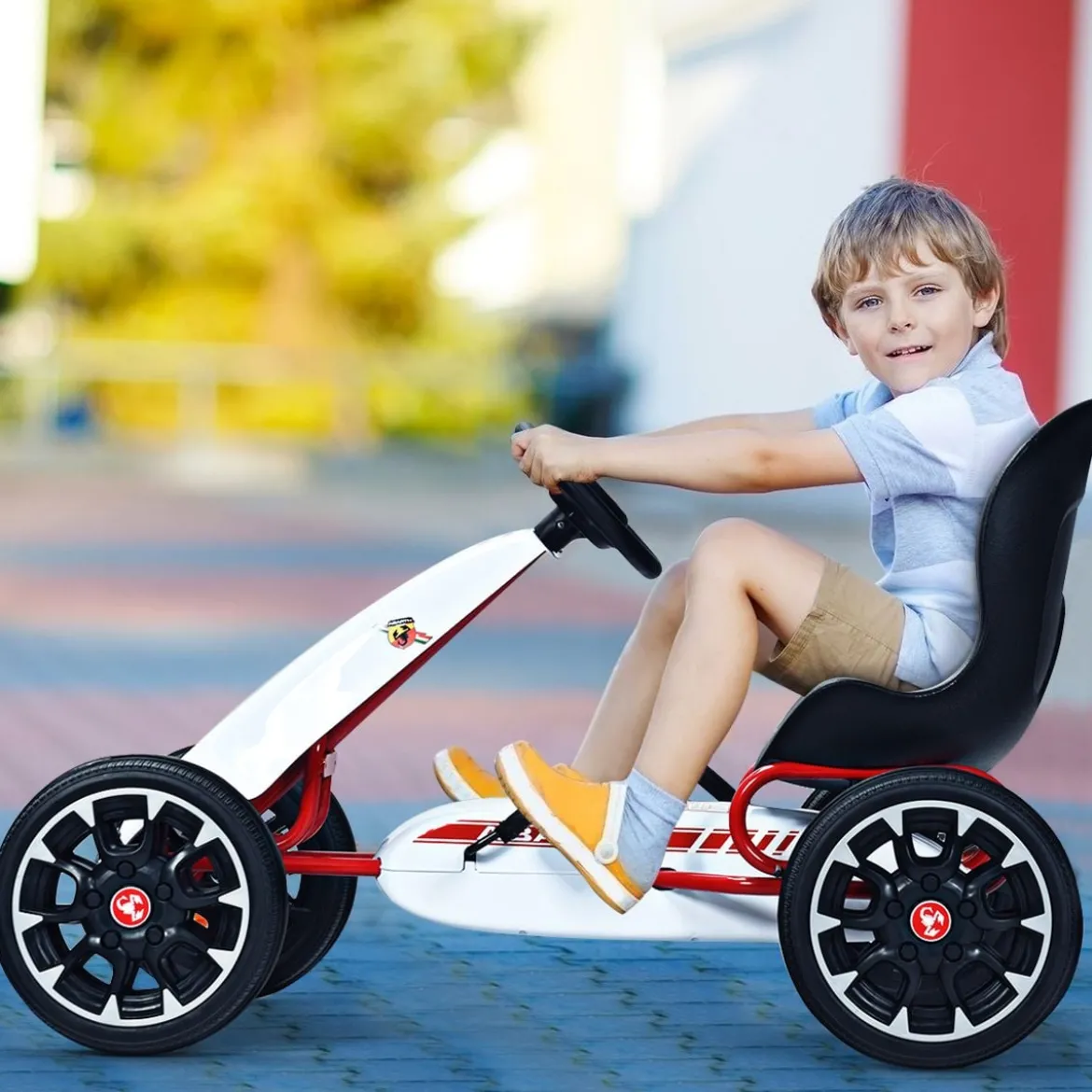 Kinder Pedal Go Kart Aufsitzauto mit Verstellbarem Schalensitz Kinderfahrzeug für Kinder Gokart Weiß