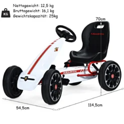 Kinder Pedal Go Kart Aufsitzauto mit Verstellbarem Schalensitz Kinderfahrzeug für Kinder Gokart Weiß