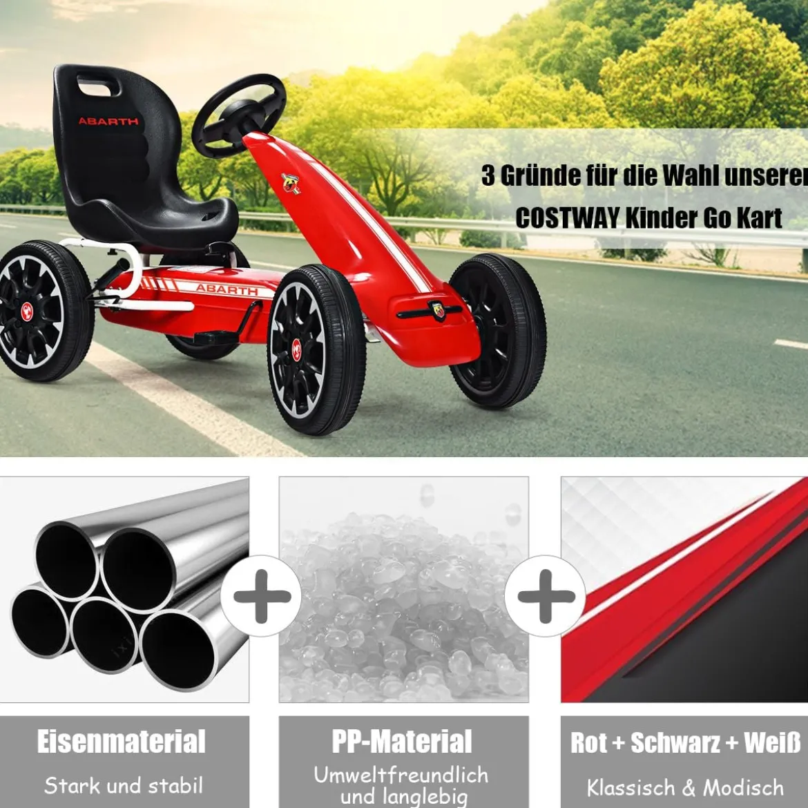 Kinder Pedal Go Kart Gokart mit verstellbarem Sitz Tretauto Pedal Gokart Tretfahrzeug Kinderfahrzeug für Kinder Rot