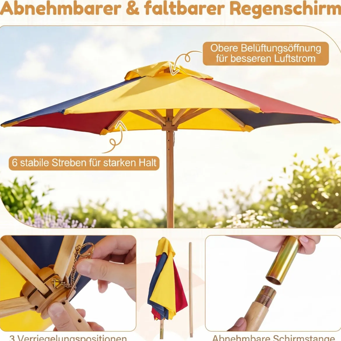 Kinder Picknicktisch mit Sonnenschirm Kindersitzgruppe aus Tannenholz mit 2 Bänken und Rückenlehnen